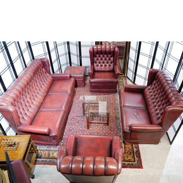 Sofagarnitur Chesterfield echt Leder Polster Sofa Couch Set