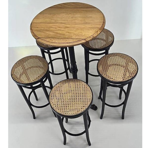 Vintage Stehtisch und 5 Barhocker mit Wiener Geflecht - VS76